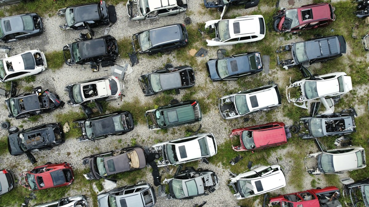 Aerial view of a vehicle recycling yard